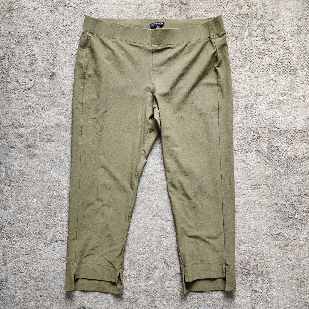 Eileen Fisher Pants Size Large Olive Green Crepe Crop Pull On Stretch Waist